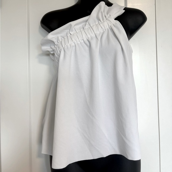 NWT Zara White One‎ Shoulder Ruched Ruffle Top Women Size Small - Picture 1 of 7